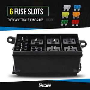 House of Relays Universal 12V Fuse & Relay Box Block [6 Relays Holder] [6 ATC/ATO Fuse Holder] 6 Way 12 Volt Waterproof Auto Fuse Relay Box for Automotive Car Truck Marine Boat Light Equipment