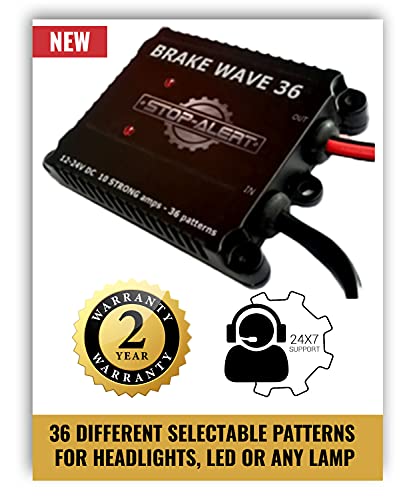 STOP-ALERT Brake Wave 36 - HEAVY DUTY 36 Light Selectable Flashes 10 AMPS Electronic Brake Flasher Tail & Stop Light Strobe - LED and Incandescent Lights for Cars, Trucks, Motorcycles 12-24V